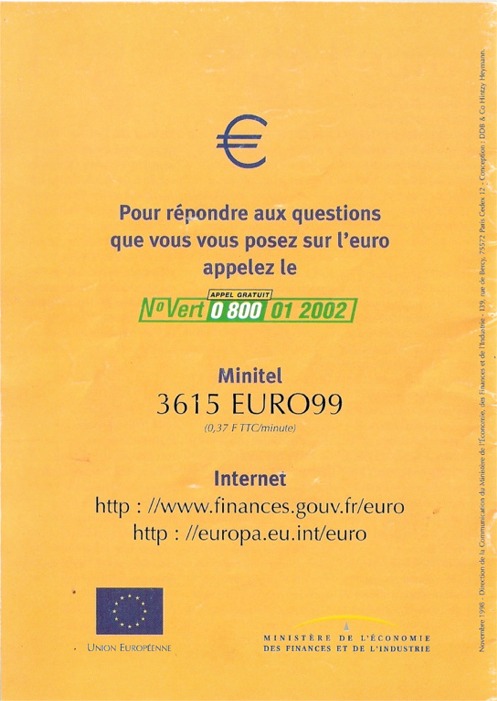 Quatrième de couverture du Guide pratique de l'euro pour la période de transition 1999/2002