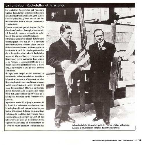 Nelson Rockefeller (à gauche), petit-fils du célèbre milliardaire, inaugure la future maison française du centre Rockefeller