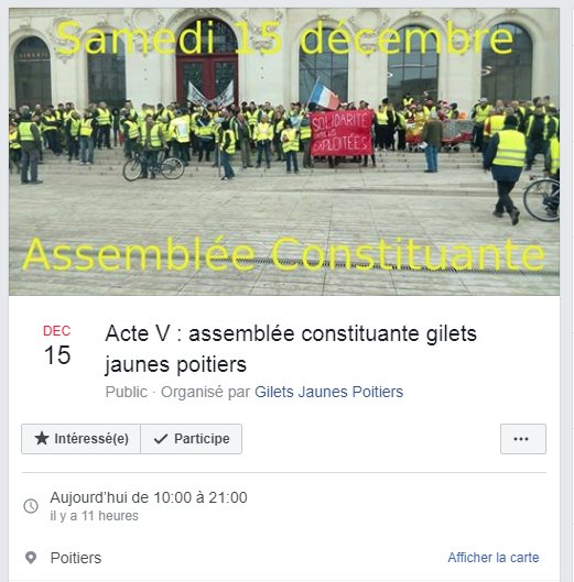 Copie d'écran, page Facebook des Gilets Jaunes Poitiers