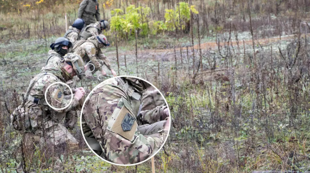 Sur cette photo publiée sur les réseaux sociaux de la Garde nationale ukrainienne, on aperçoit un militaire qui porte un écusson du régiment Azov, alors qu'il participe à un entraînement auprès de militaires canadiens.